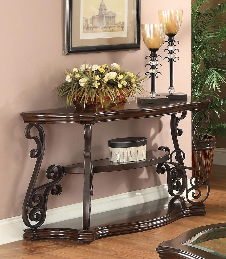 Laney Scrollwork Entryway Sofa Console Table Deep Merlot-zoom-2