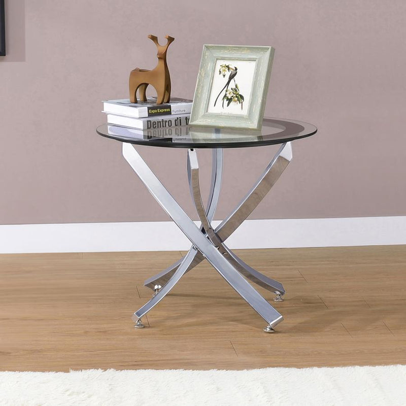 Brooke Round Glass Top Side End Table Metal Base Chrome-zoom-