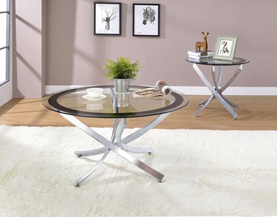 Brooke Round Glass Top Side End Table Metal Base Chrome-4