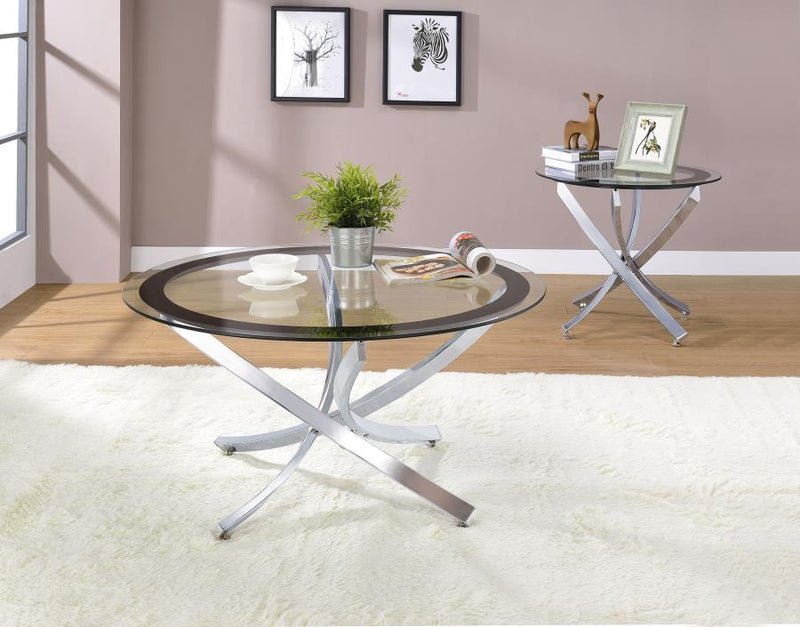 Brooke Round Glass Top Side End Table Metal Base Chrome-zoom-