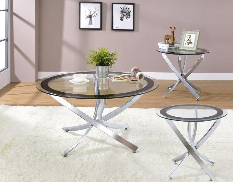 Brooke 3-piece Round Coffee and End Table Set Chrome-zoom-