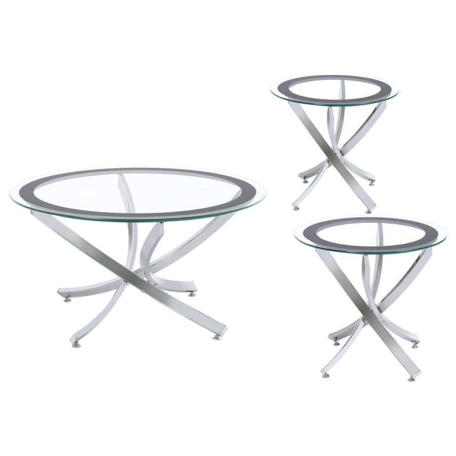 Brooke 3-piece Round Coffee and End Table Set Chrome-zoom-2