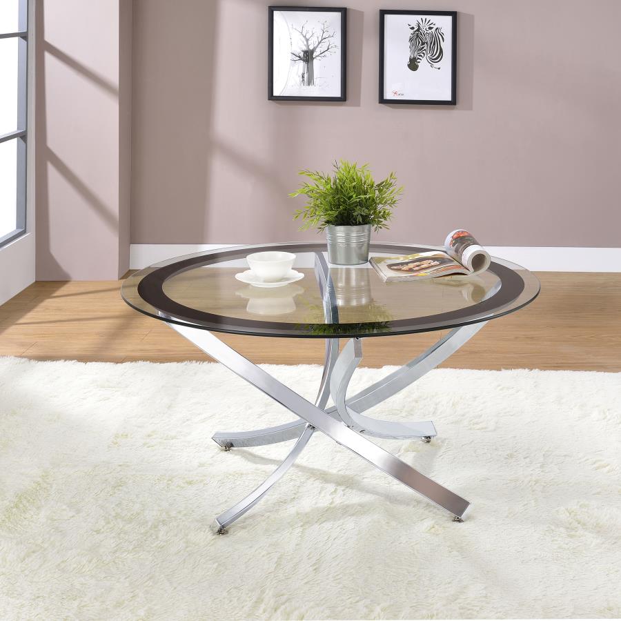 Brooke Round Glass Top Coffee Table Metal Base Chrome-2