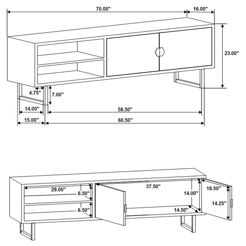 Marsden 2-door Mango Wood 70-inch TV Stand Charcoal Black-zoom-