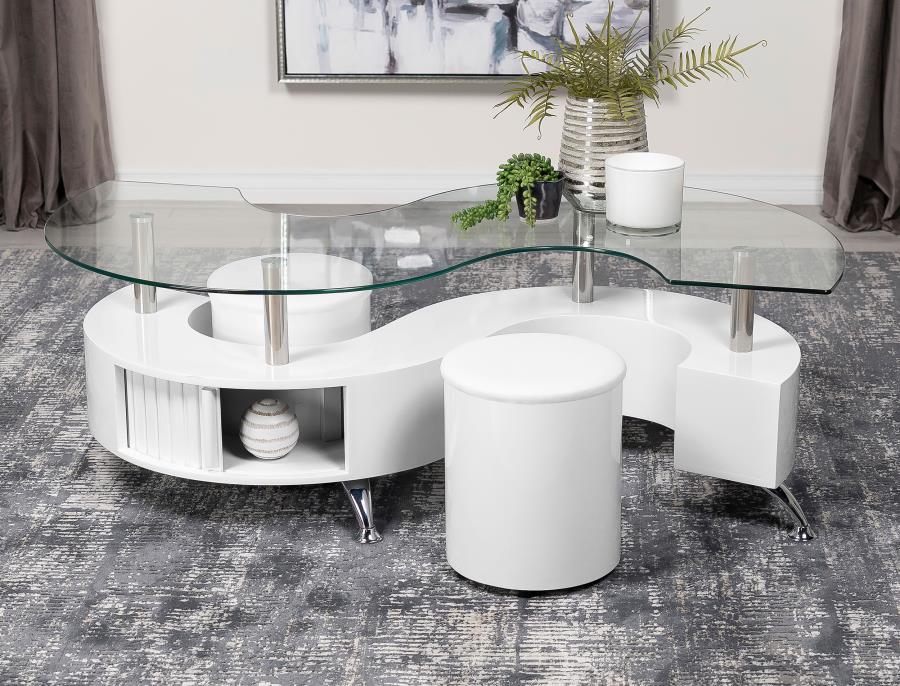 Buckley 3-piece Coffee Table and Stools Set White High Gloss-zoom-2