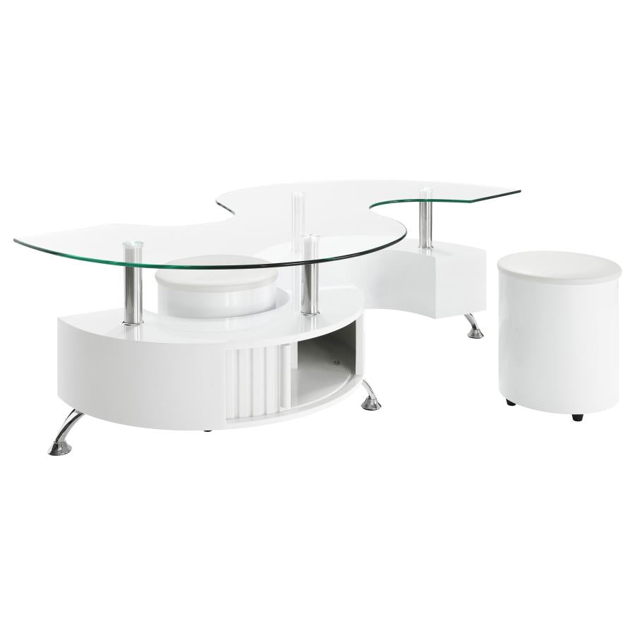 Buckley 3-piece Coffee Table and Stools Set White High Gloss-1