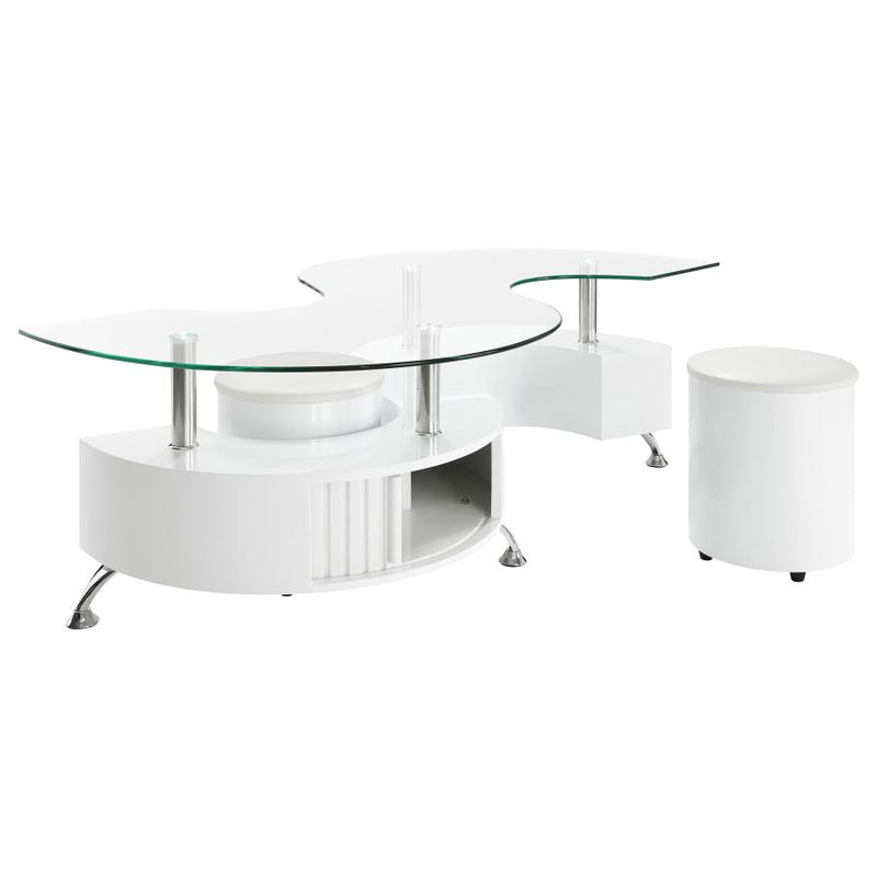 Buckley 3-piece Coffee Table and Stools Set White High Gloss-zoom-
