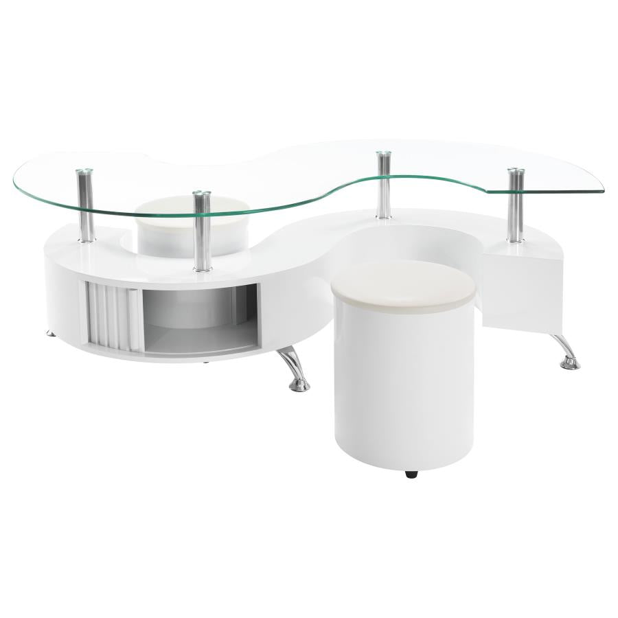 Buckley 3-piece Coffee Table and Stools Set White High Gloss-3