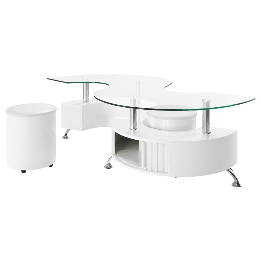 Buckley 3-piece Coffee Table and Stools Set White High Gloss-zoom-4