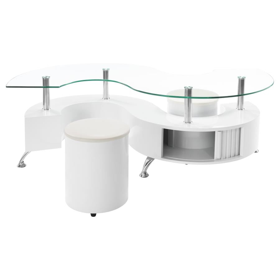 Buckley 3-piece Coffee Table and Stools Set White High Gloss-7