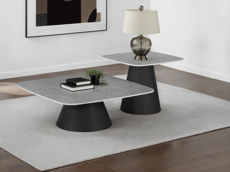 Eason 2-piece Cocktail Coffee Table Set Concrete and Black-zoom-