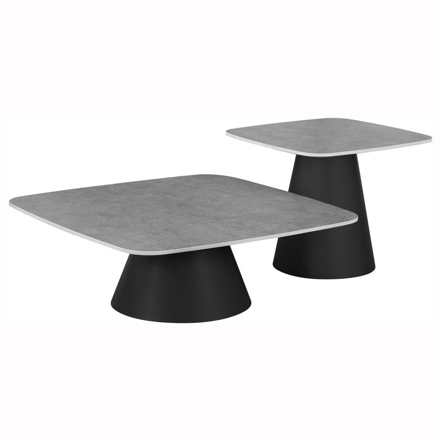 Eason 2-piece Cocktail Coffee Table Set Concrete and Black-zoom-1
