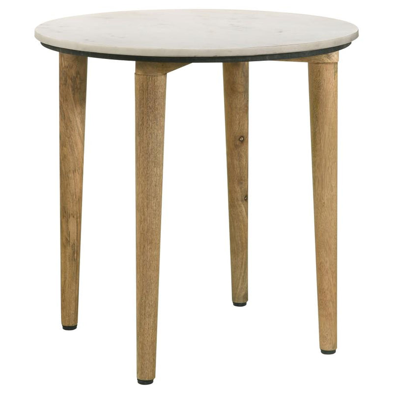 Aldis Round Marble Top Side End Table White and Natural-zoom-
