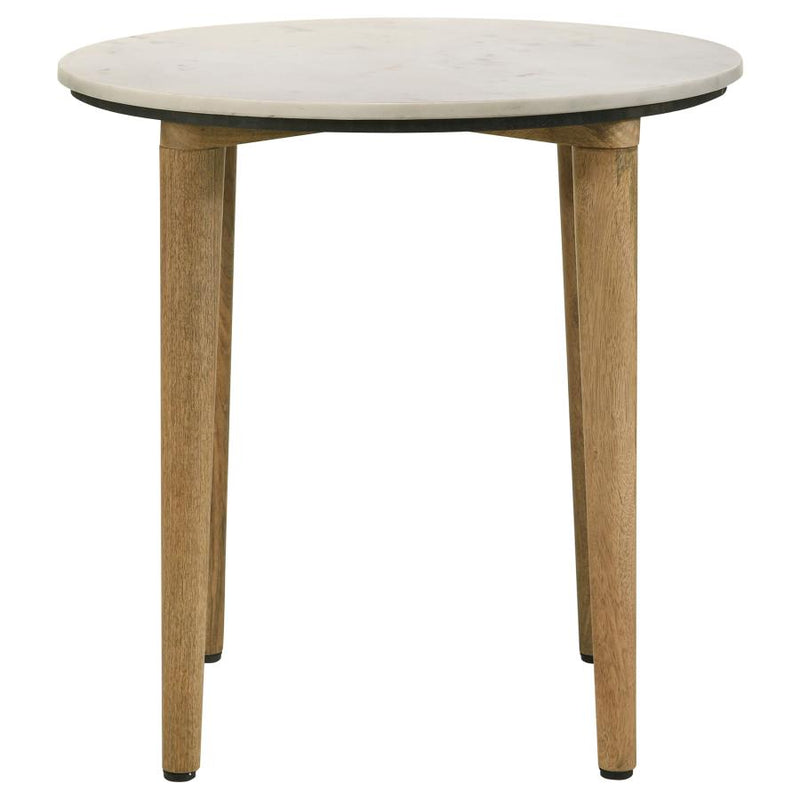 Aldis Round Marble Top Side End Table White and Natural-zoom-