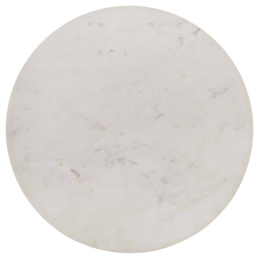 Aldis Round Marble Top Side End Table White and Natural-zoom-4