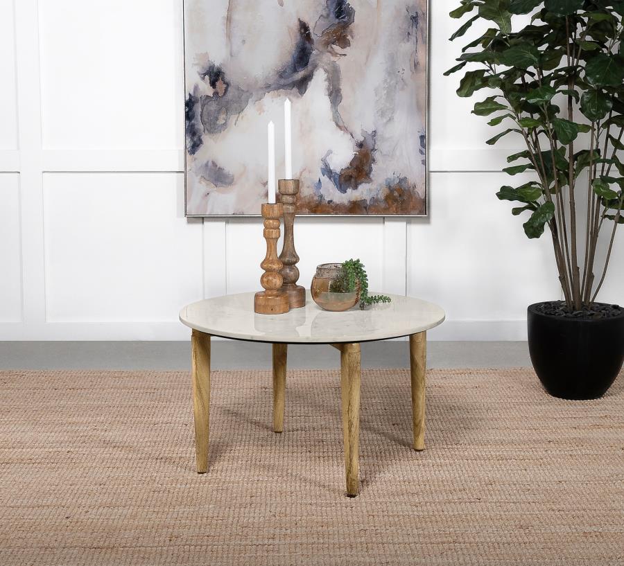 Aldis Round Marble Top Coffee Table White and Natural-2