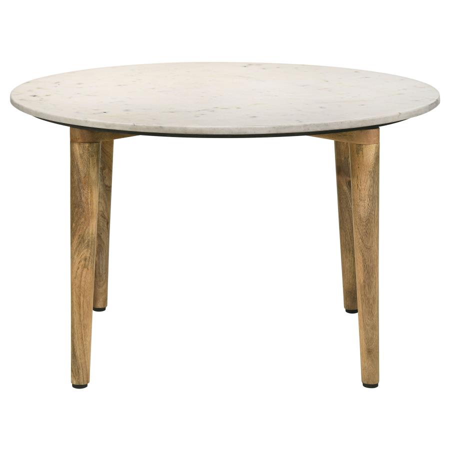 Aldis Round Marble Top Coffee Table White and Natural-3