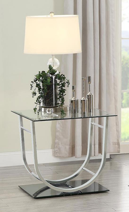 Danville Square U-Shaped Glass Top Side End Table Chrome-zoom-2