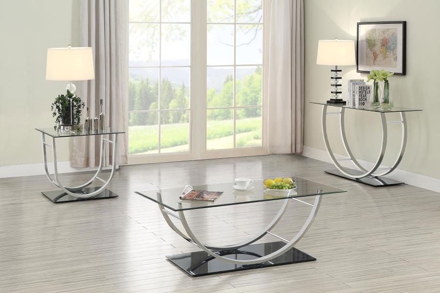 Danville Square U-Shaped Glass Top Side End Table Chrome-zoom-7