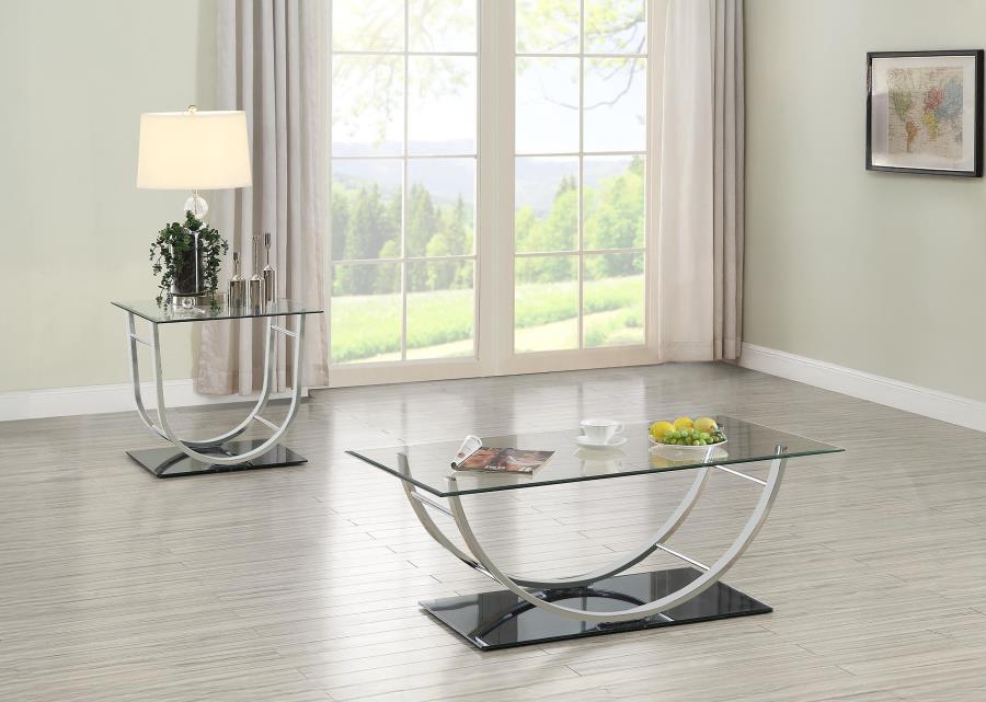 Danville 2-piece Glass Top Coffee and End Table Set Chrome-zoom-1