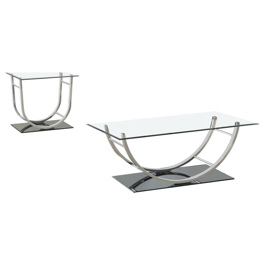 Danville 2-piece Glass Top Coffee and End Table Set Chrome-2