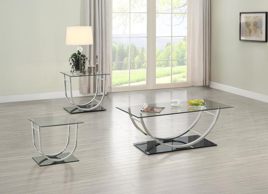 Danville 3-piece Glass Top Coffee and End Table Set Chrome-zoom-1