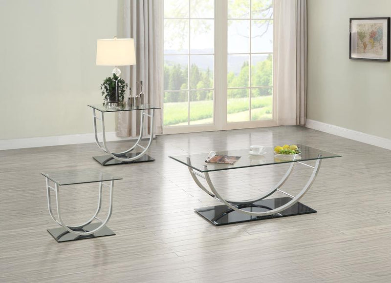 Danville 3-piece Glass Top Coffee and End Table Set Chrome-zoom-