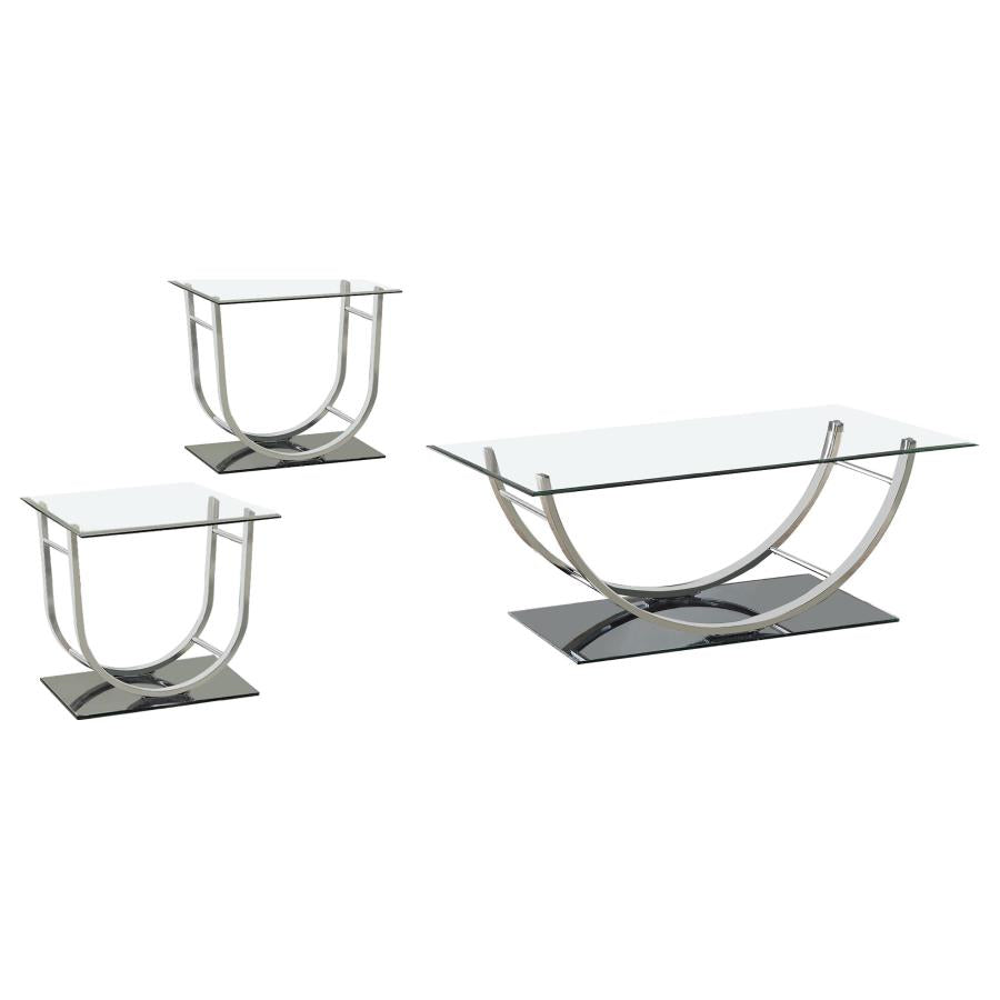 Danville 3-piece Glass Top Coffee and End Table Set Chrome-2