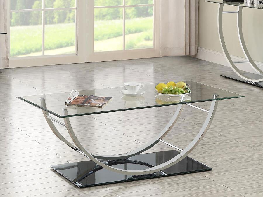 Danville Rectangular U-Shaped Glass Top Coffee Table Chrome-zoom-2