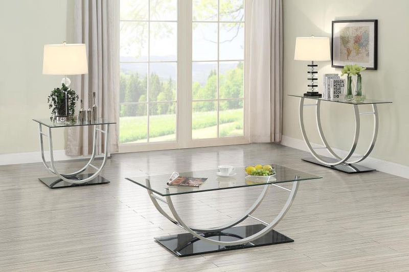 Danville Rectangular U-Shaped Glass Top Coffee Table Chrome-zoom-