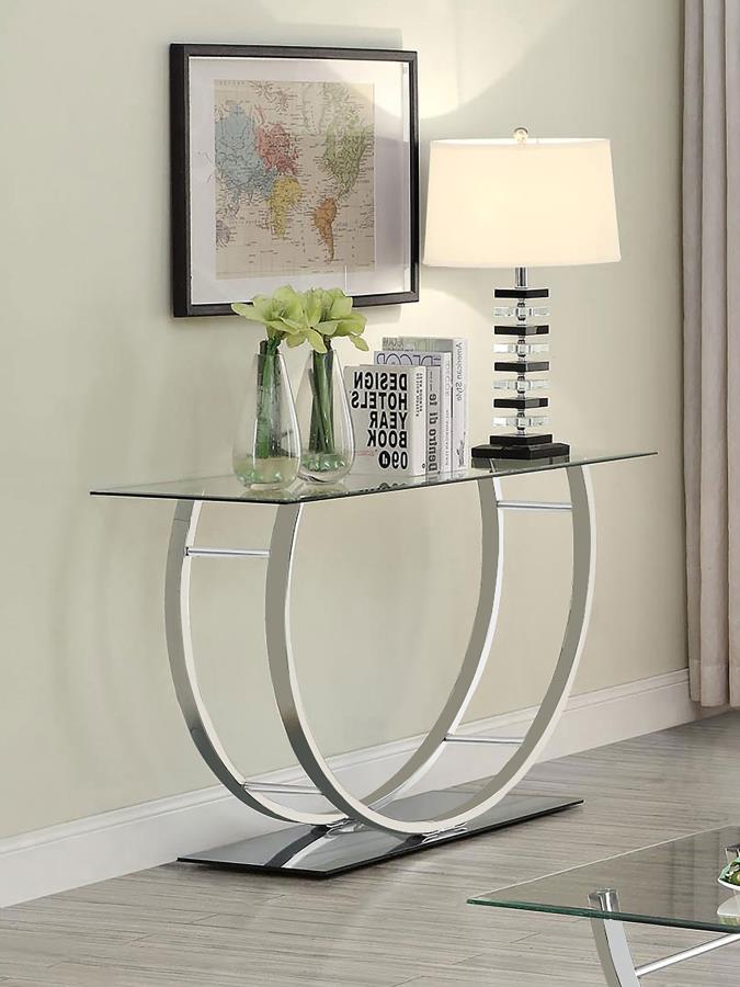 Danville U-shaped Glass Top Entryway Console Table Chrome-zoom-2