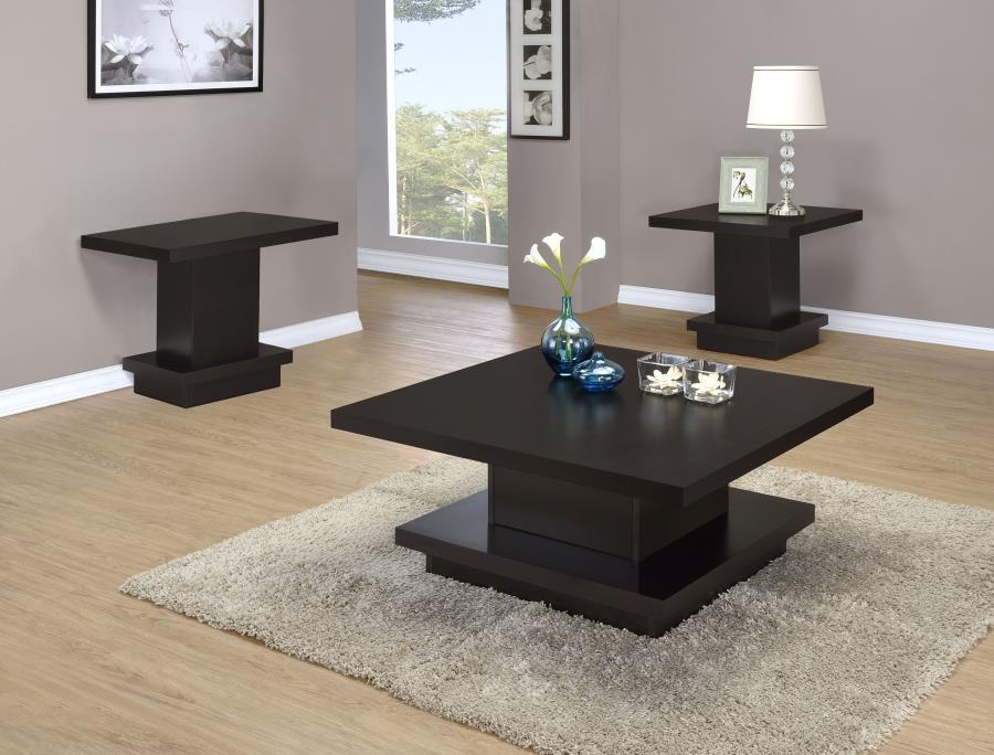 Reston 3-piece Square Coffee and End Table Set Cappuccino-zoom-1