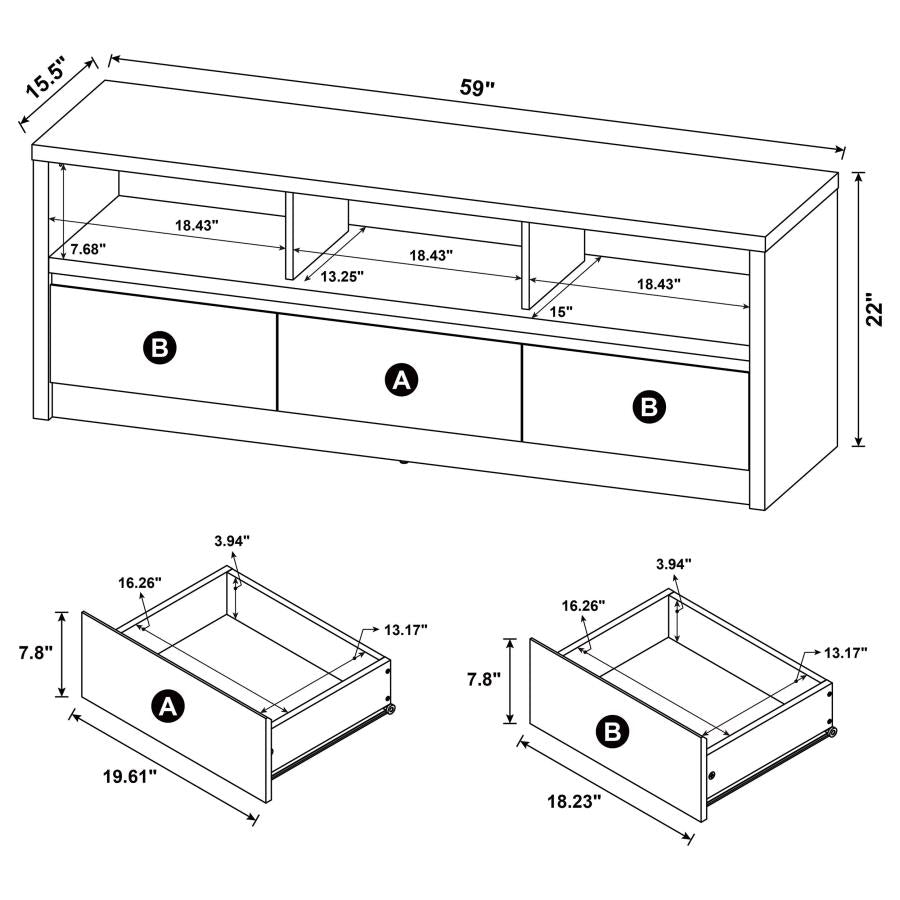 Rutland 59-inch 3-drawer TV Stand Media Console Black-11