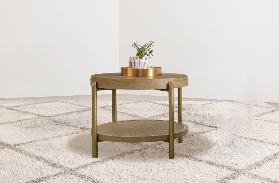 Arini Round End Side Table With Storage Shelf Sand Wash-zoom-2
