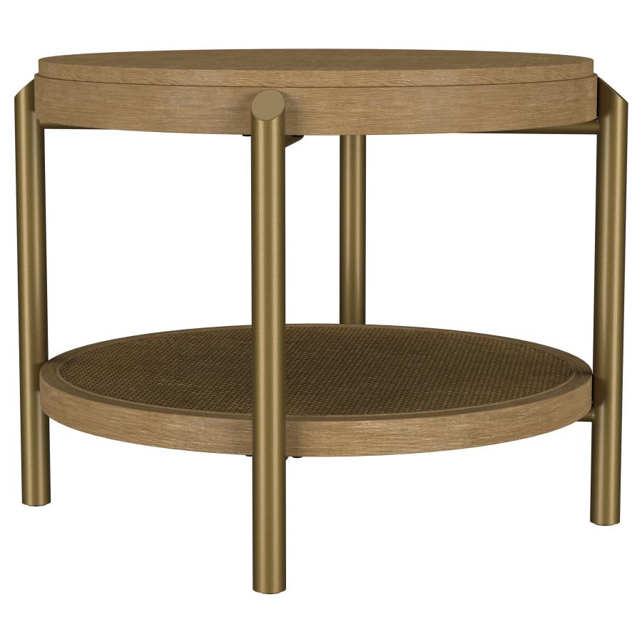 Arini Round End Side Table With Storage Shelf Sand Wash-zoom-1