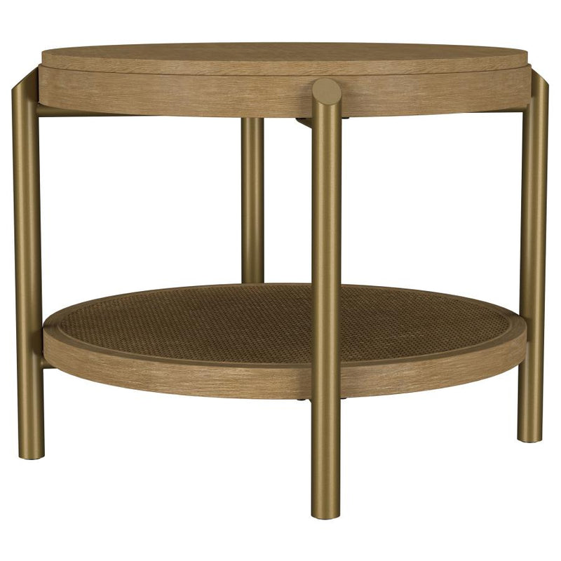 Arini Round End Side Table With Storage Shelf Sand Wash-zoom-