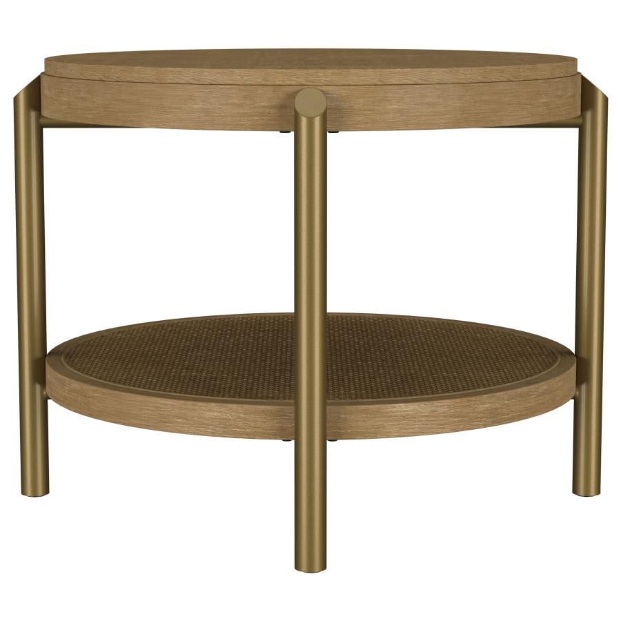 Arini Round End Side Table With Storage Shelf Sand Wash-5