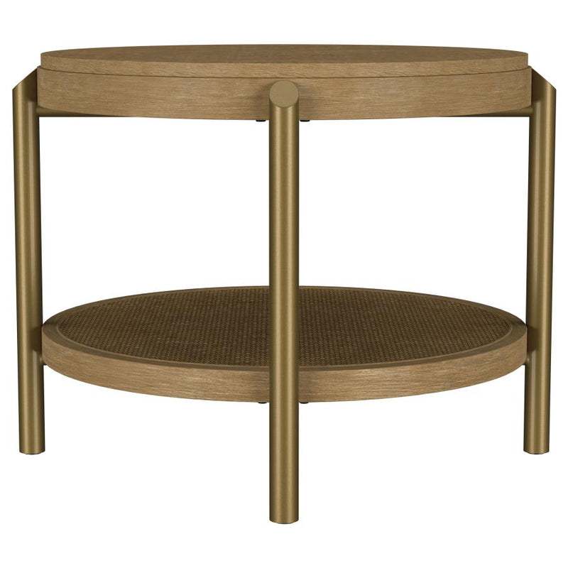 Arini Round End Side Table With Storage Shelf Sand Wash-zoom-