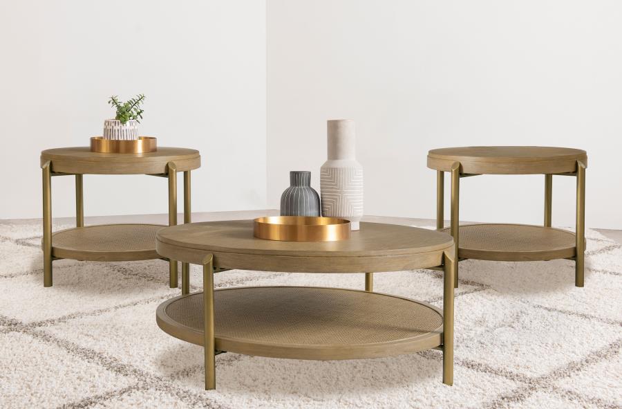 Arini 3-piece Round Coffee and End Table Set Sand Wash-zoom-1