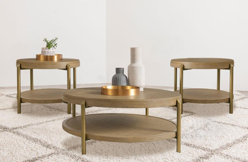 Arini 3-piece Round Coffee and End Table Set Sand Wash-zoom-
