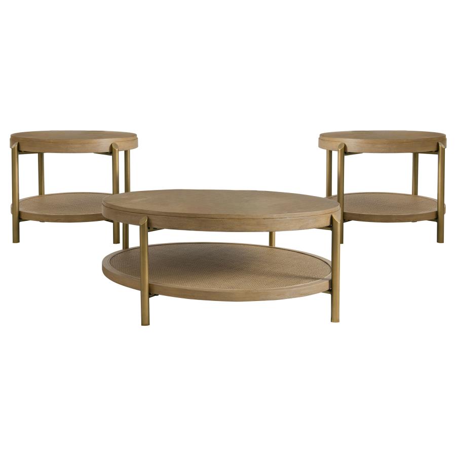 Arini 3-piece Round Coffee and End Table Set Sand Wash-2