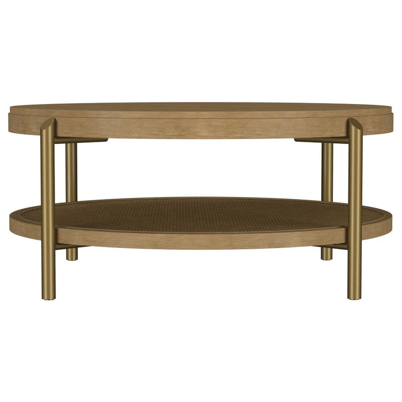 Arini Round Coffee Table With Storage Shelf Sand Wash-zoom-