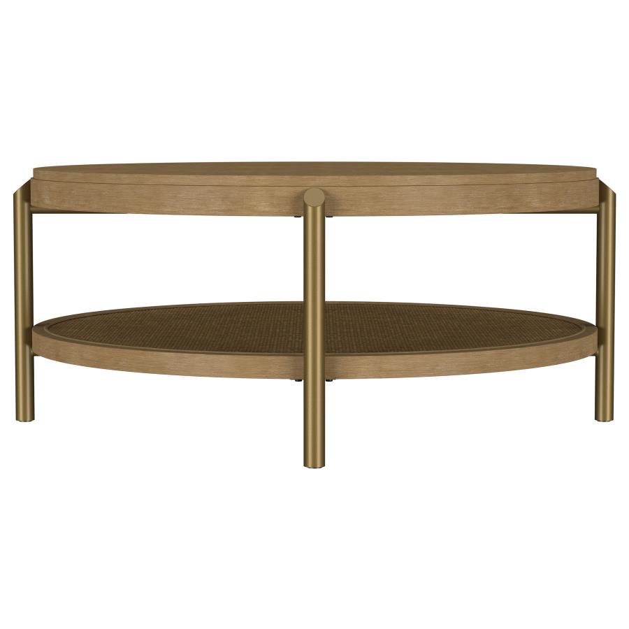 Arini Round Coffee Table With Storage Shelf Sand Wash-5
