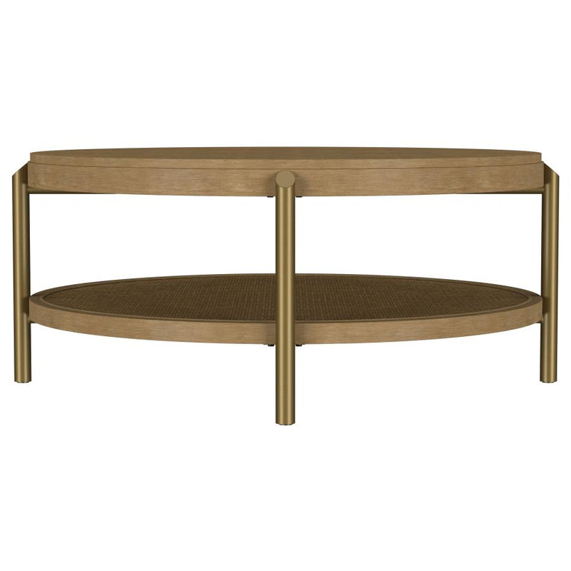 Arini Round Coffee Table With Storage Shelf Sand Wash-zoom-