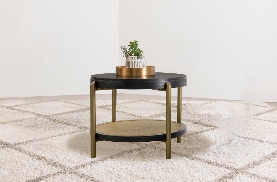 Arini Round End Side Table With Storage Shelf Black-zoom-2