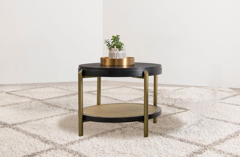 Arini Round End Side Table With Storage Shelf Black-zoom-