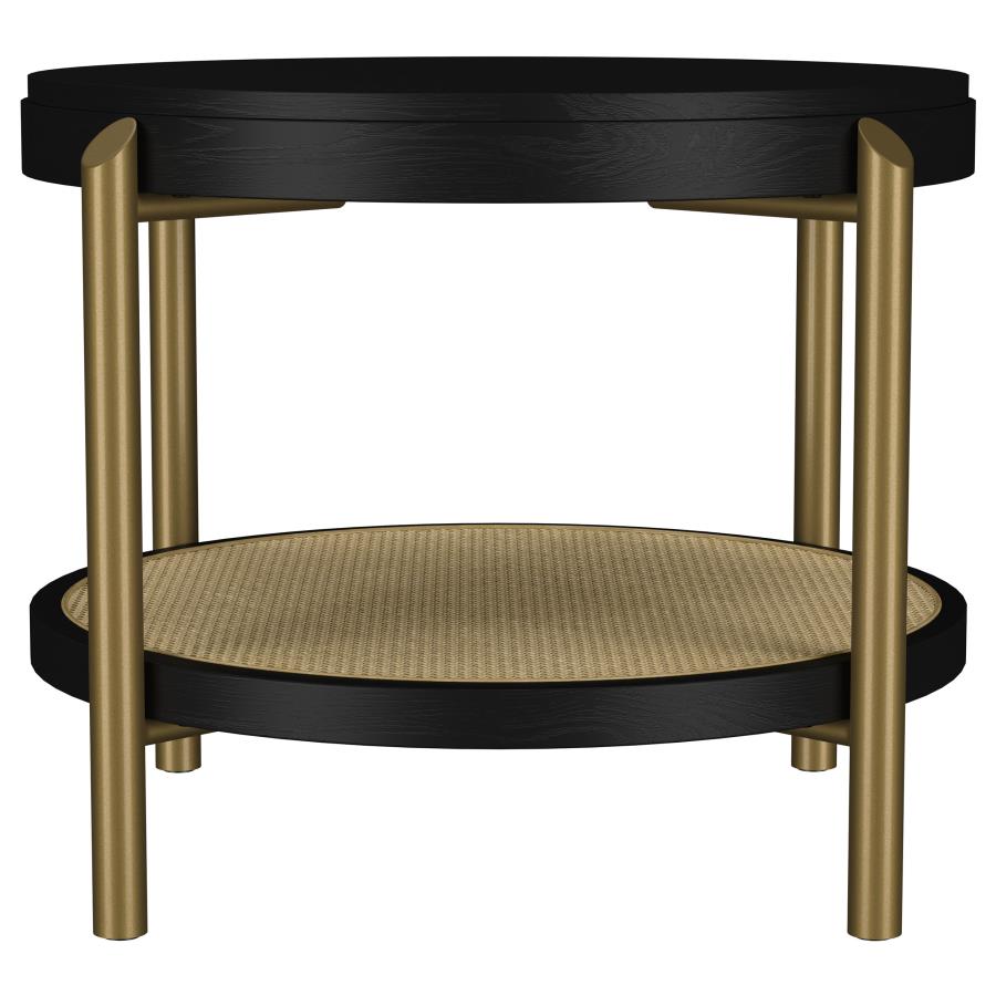 Arini Round End Side Table With Storage Shelf Black-3