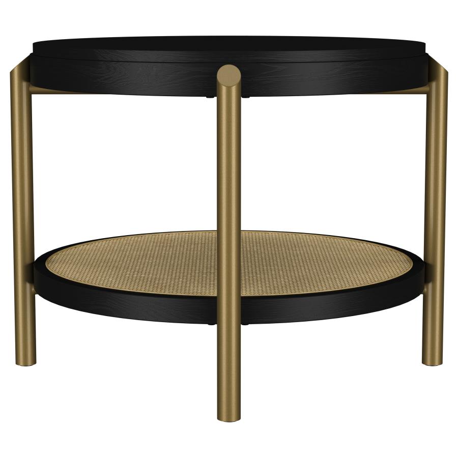 Arini Round End Side Table With Storage Shelf Black-5