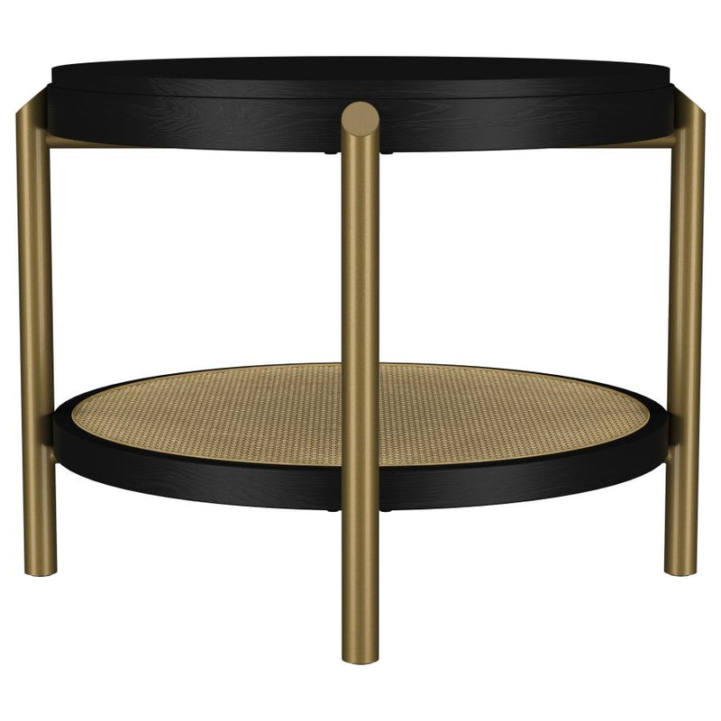 Arini Round End Side Table With Storage Shelf Black-zoom-