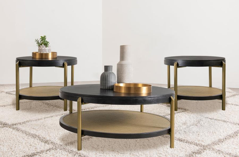 Arini 3-piece Round Coffee and End Table Set Black-zoom-